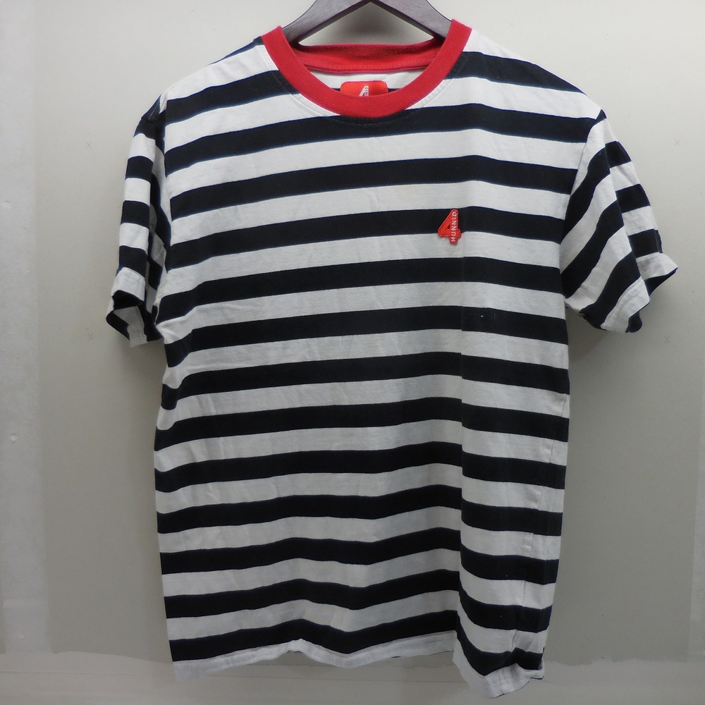4Hunnid Mens Striped T-Shirt Black White Red Crew Neck Medium Streetwear